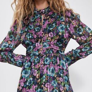 ZARA FLORAL DRESS WITH METALLIC THREAD